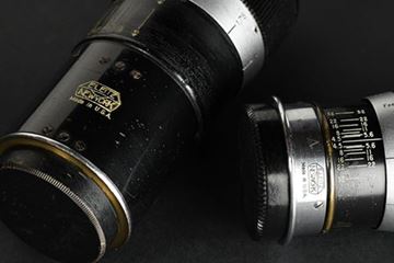 Picture of Wollensak Velostigmat lenses - 4,5/90 and 4,5/127 - in original Leica screw mount, ordered by Ernst Leitz New York, likely due to the difficulty in obtaining equipment from Leitz Wetzlar, Germany, during World War II. Both lenses were made in the USA
