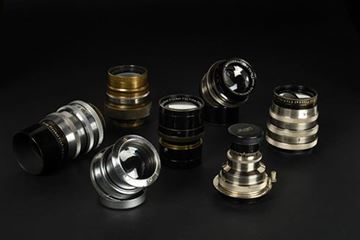 Picture of Twelve (12) pre-war prototype Leica lenses including Hektor 1,9/73 and Thambar 2,2/90 in unusual finish