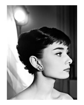 Picture of Audrey wears striking earrings, Paramount Studios, 1953