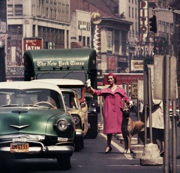 Picture of Dolores + Pink Coat + The New York Times, New York, 1958